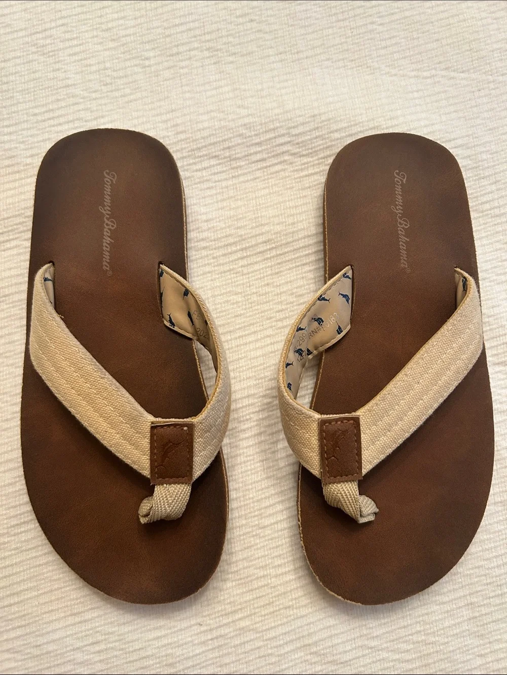 Tommy Bahama Kids Beige and Brown Canvas Flip Flops